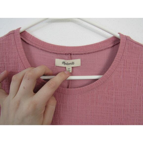 Madewell XS Crosshatch Puff-Sleeve Faux-Wrap Mini Dress Weathered Berry Pink - Picture 3 of 7